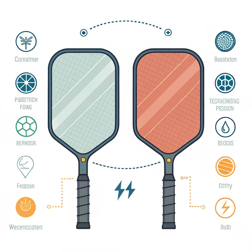 Minimalistic illustration comparing robust and soft pickleball paddle designs.