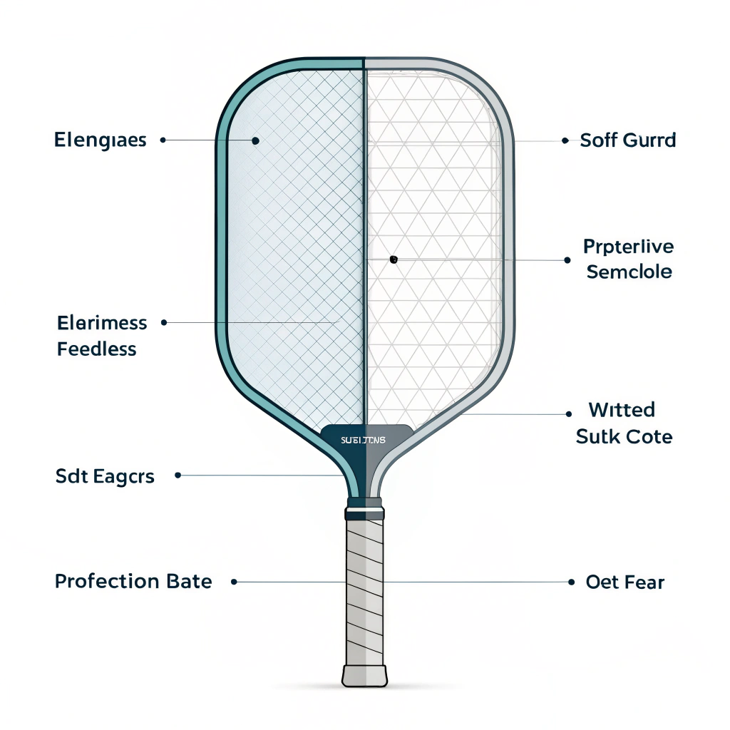 Minimal cutaway view contrasting edgeless and edge guard designs in a paddle.