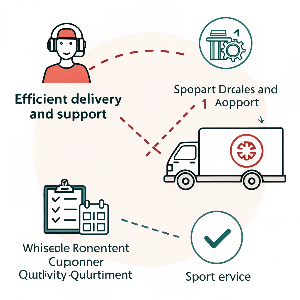 Minimal flat icons depicting fast delivery and effective after-sales support for sports equipment.