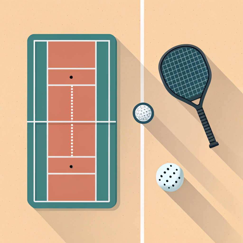 Minimalist flat illustration contrasting pickleball and paddle tennis equipment.