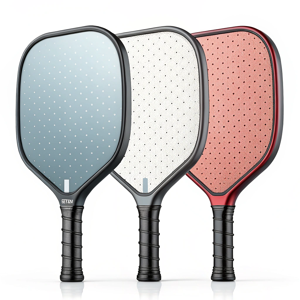 Flat illustration of three modern pickleball paddles emphasizing material differences