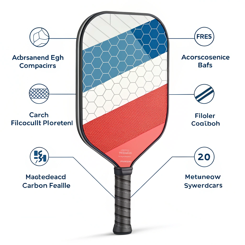 Minimal 2D illustration of a high-performance composite pickleball paddle