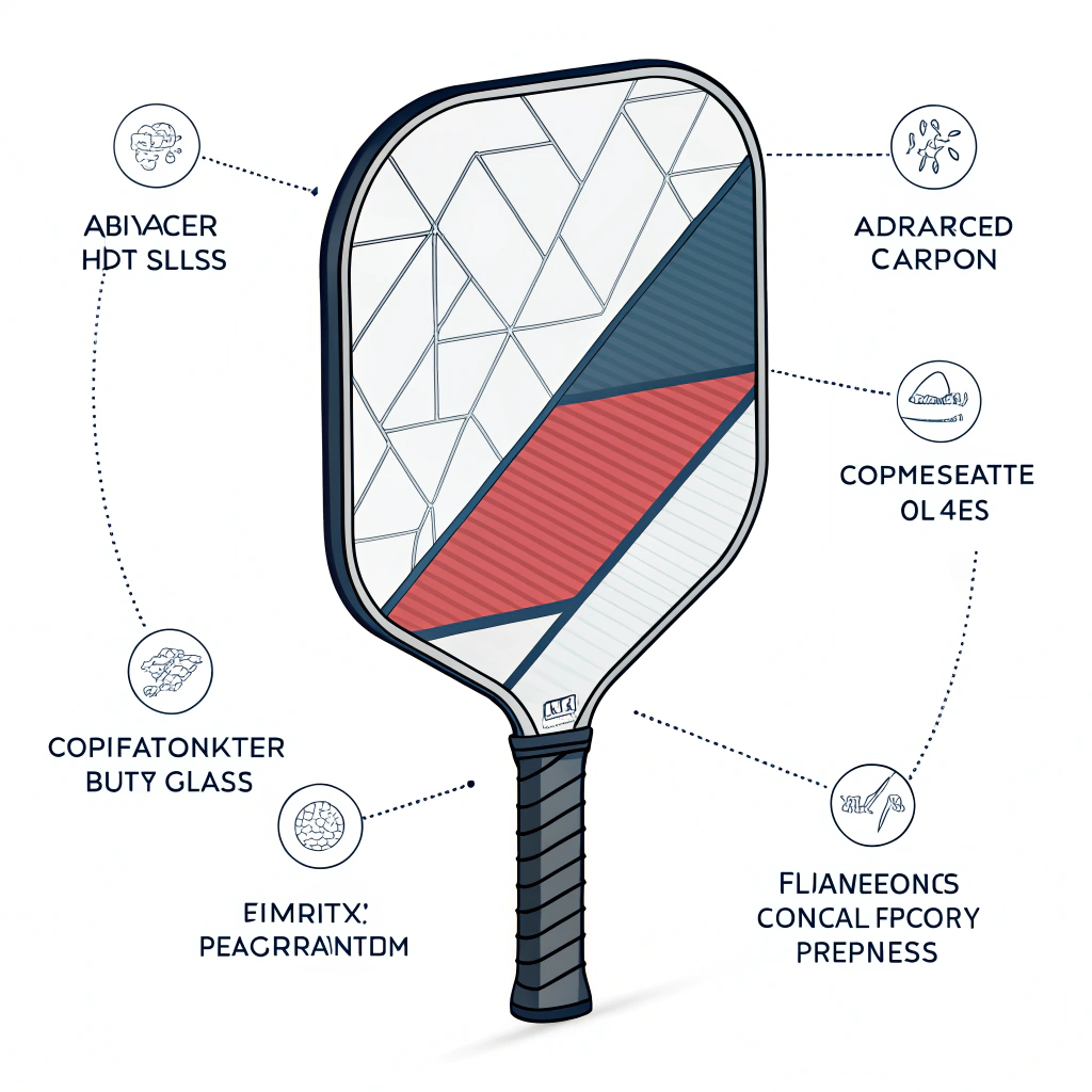 Minimalist 2D illustration of composite materials and advanced paddle production processes.
