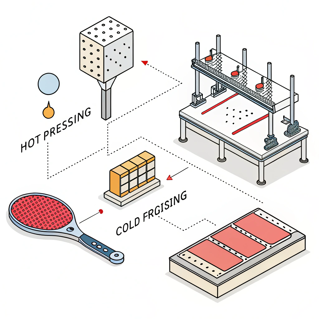 "2D minimalistic art depicting the carbon fiber paddle production stages in abstract form."
