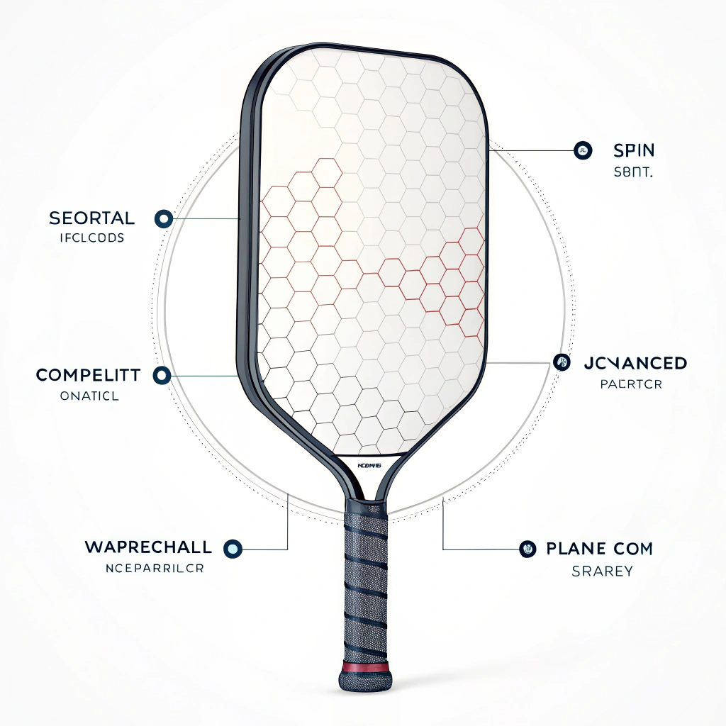 Minimalist illustration of a futuristic paddle highlighting advanced technology and spin.