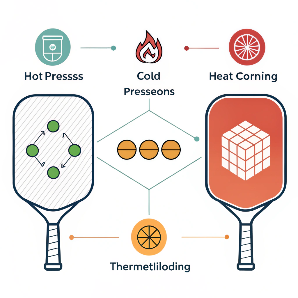 2D illustration of three production methods for pickleball paddle manufacturing.