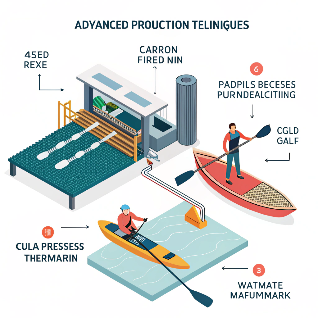 Minimalist illustration showing advanced composite materials and production techniques for paddle innovation.