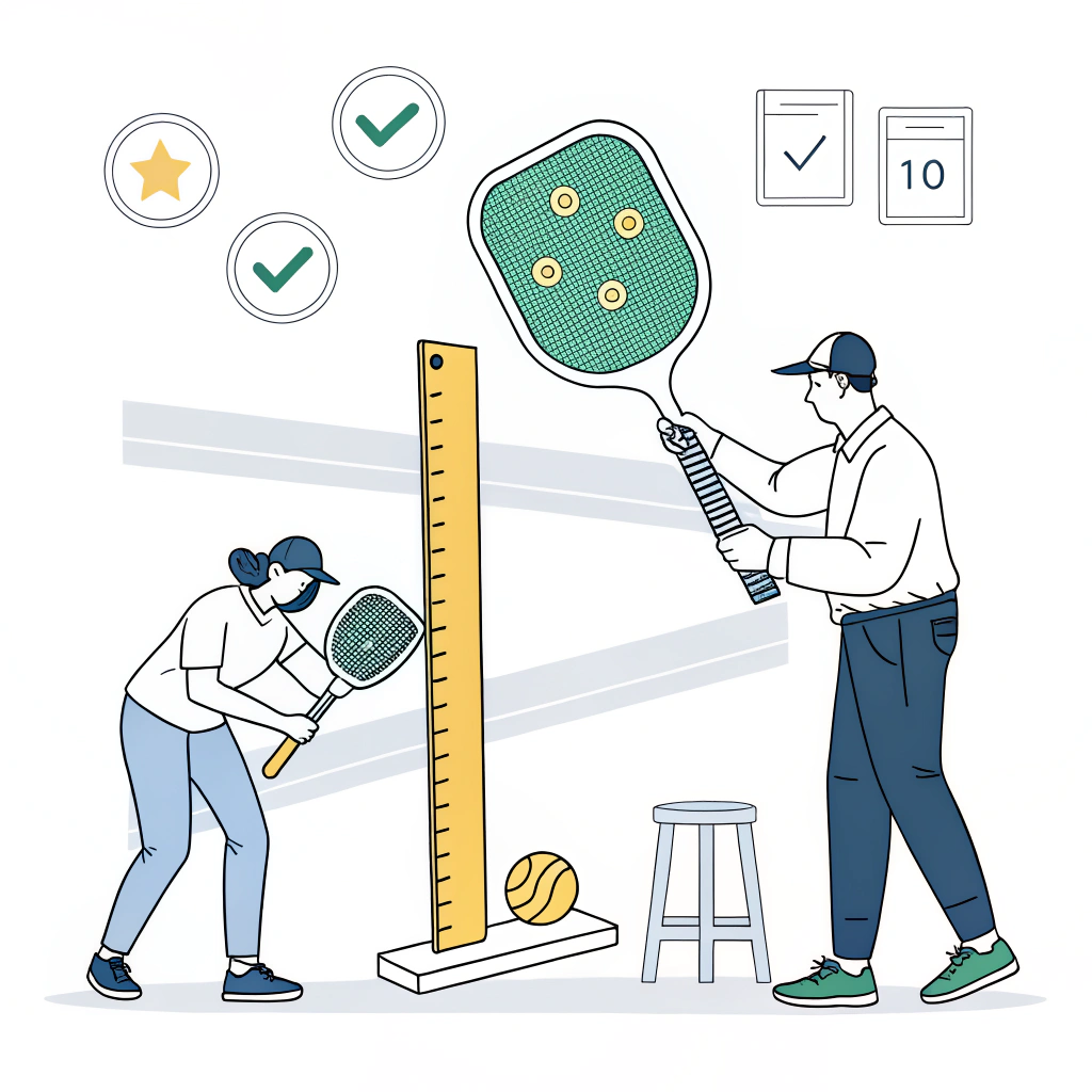 Simplified 2D illustration of quality control inspection in pickleball paddle production
