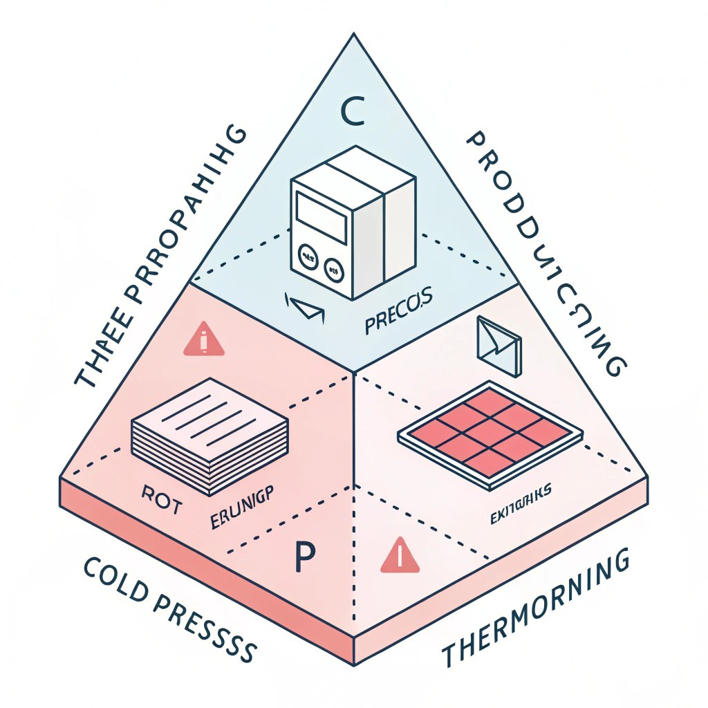 Minimalist infographic depicting advanced production processes in a clean abstract style.