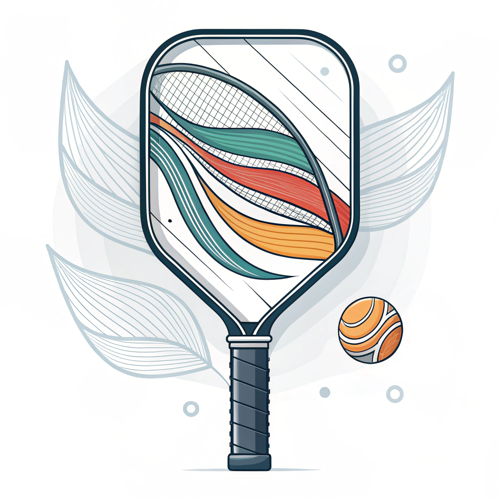 Simple illustration of a stylized high-performance pickleball paddle made with composite fibers.