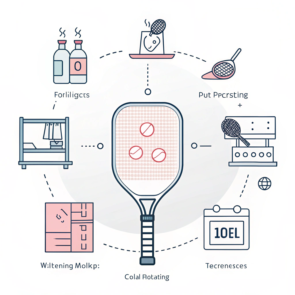 A simple 2D illustration showing a modern production process for pickleball paddles