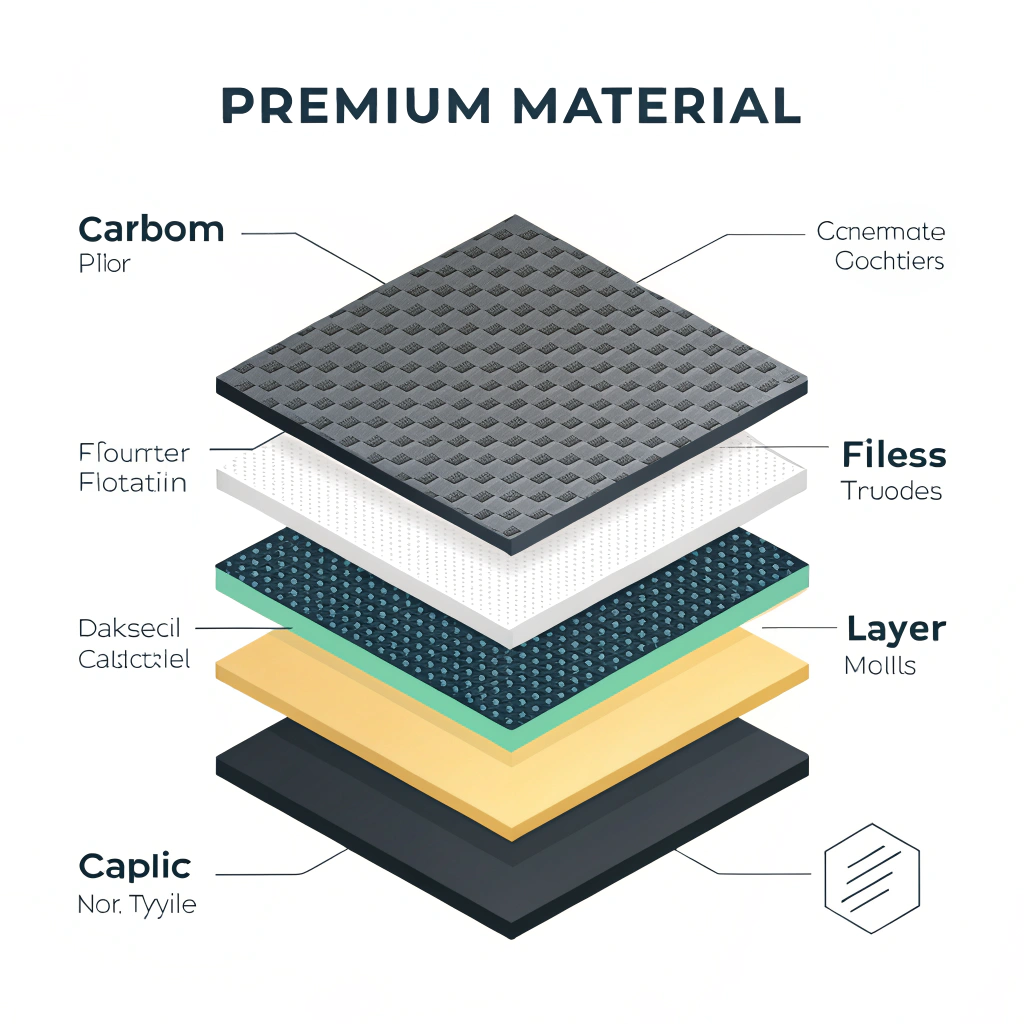 Flat design panels representing carbon fiber, fiberglass, and composite materials.