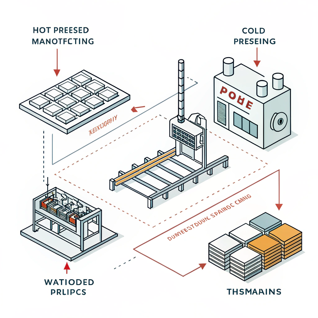Minimalist illustration of abstract manufacturing processes using clean geometric forms.