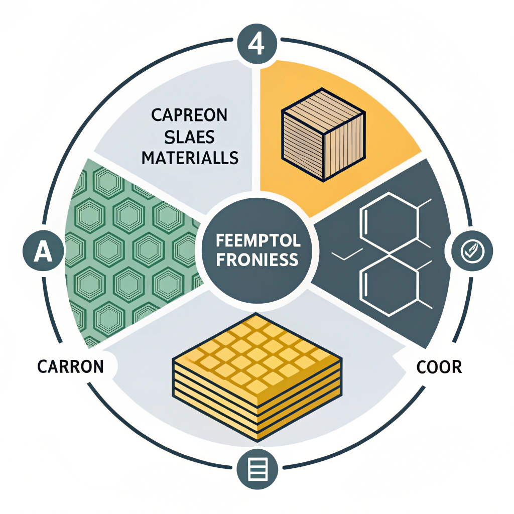 Abstract illustration integrating material icons with production technique symbols in minimalist style.