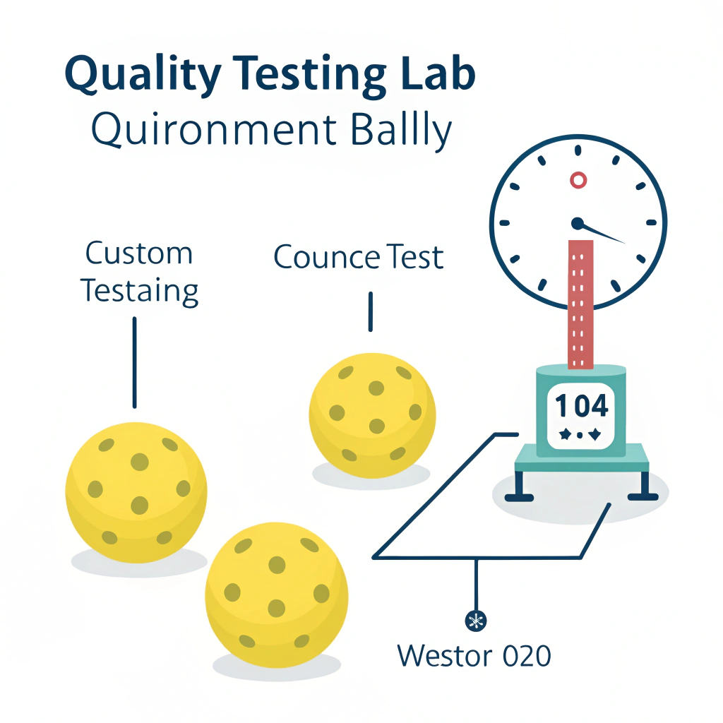 Minimal 2D illustration of quality testing setup for custom pickleball balls