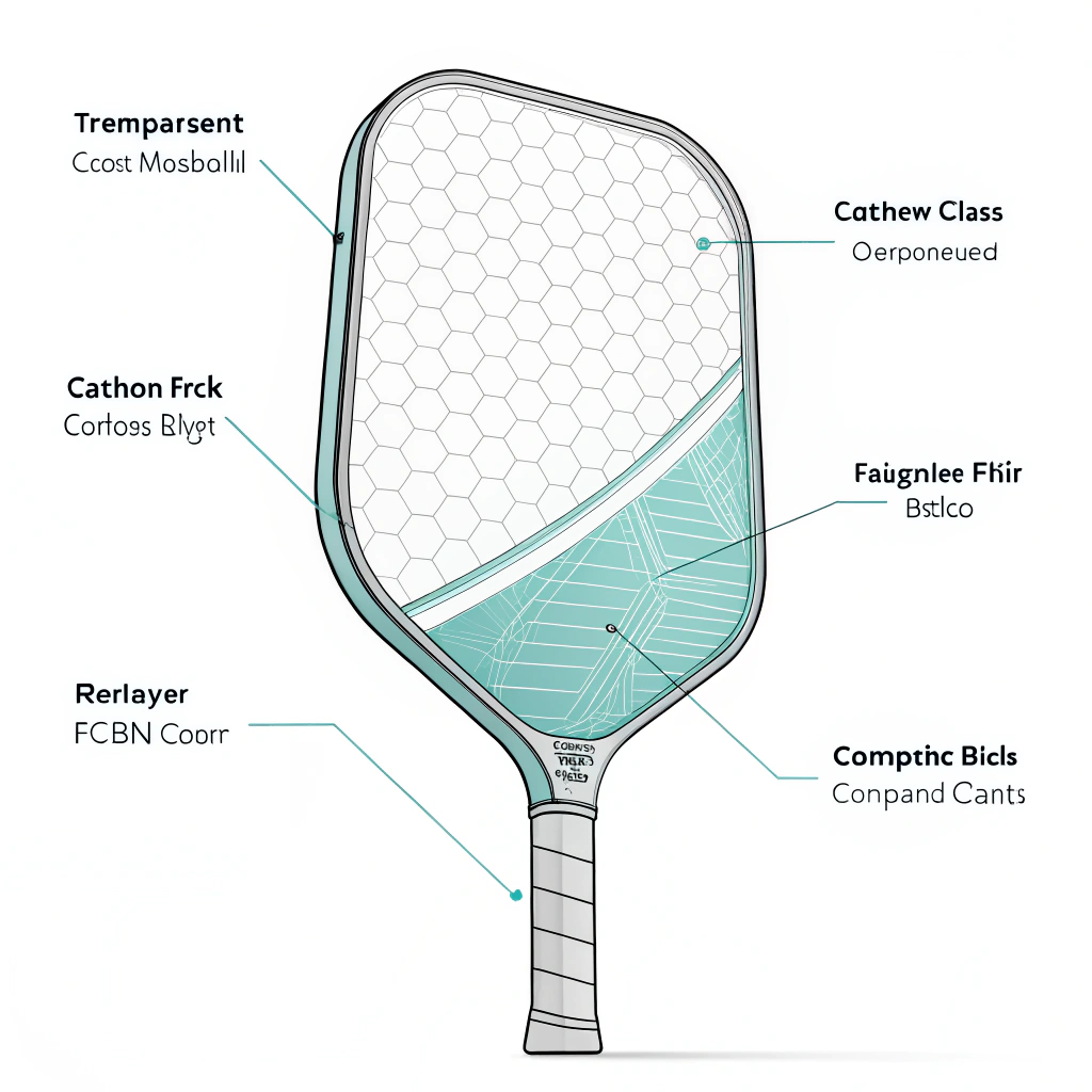 Digital 2D illustration of a high-performance pickleball paddle with layered materials