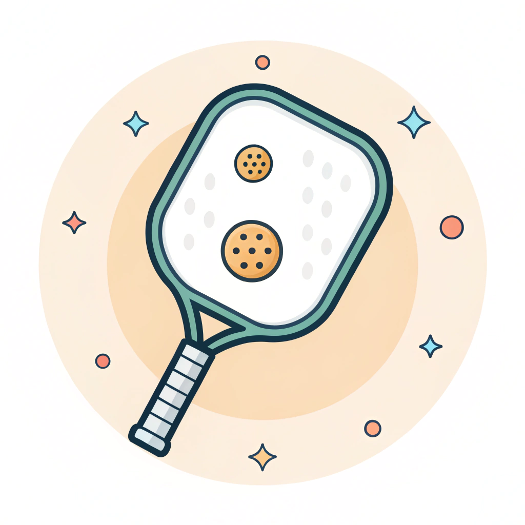 Flat minimalist illustration depicting a modular, customizable pickleball paddle with simple design elements.