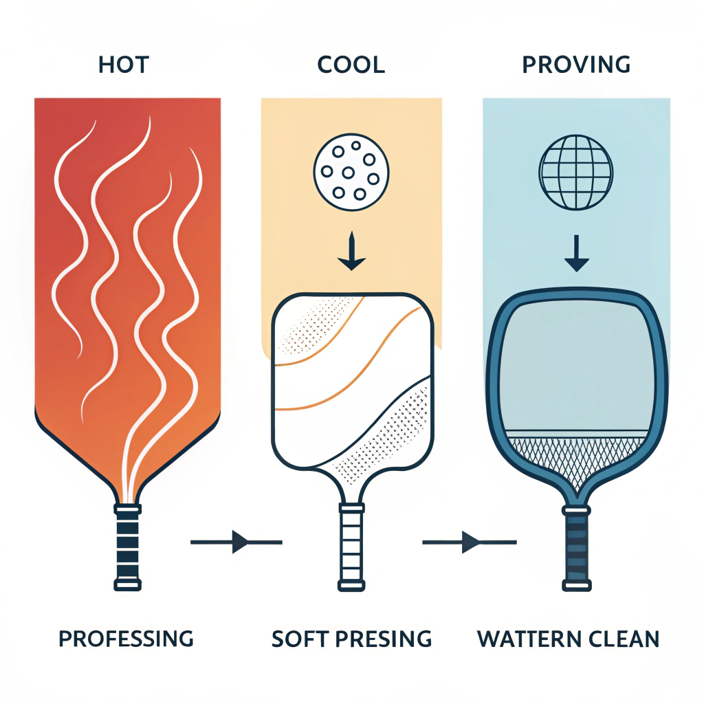 Abstract depiction of three production methods for pickleball paddles