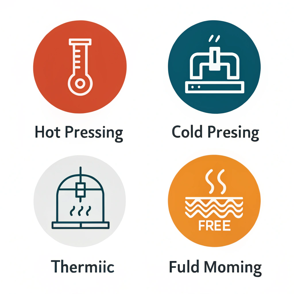 Minimal illustration showing three production method icons in a simple abstract style.