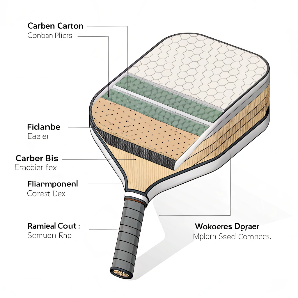 Minimalist 2D cross-section of a pickleball paddle with composite layers