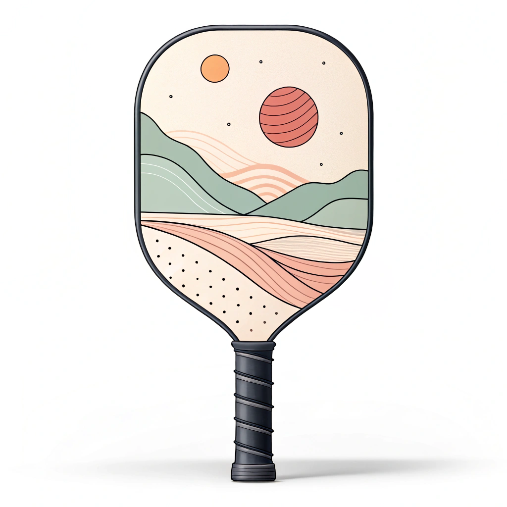 Minimalist 2D illustration of a customizable pickleball paddle with modern design.