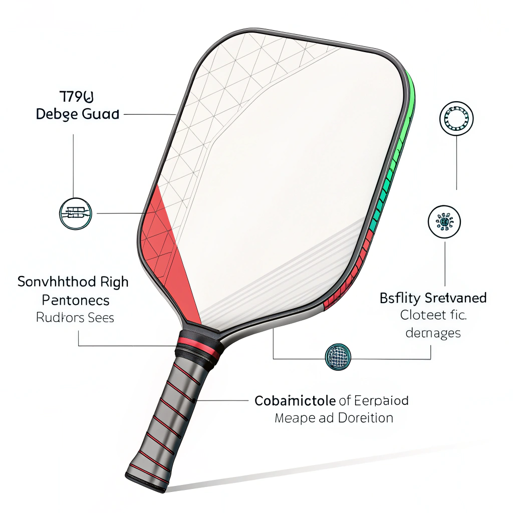Simplistic 2D illustration of a pickleball paddle with a vibrant TPU edge guard