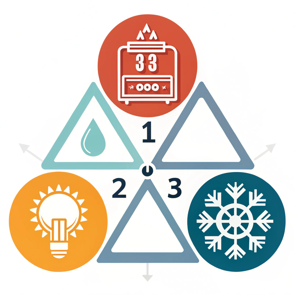 Clean flat illustration of three production technique symbols in a simple style