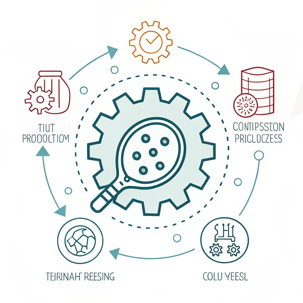 Minimalist vector illustration of custom pickleball manufacturing process.