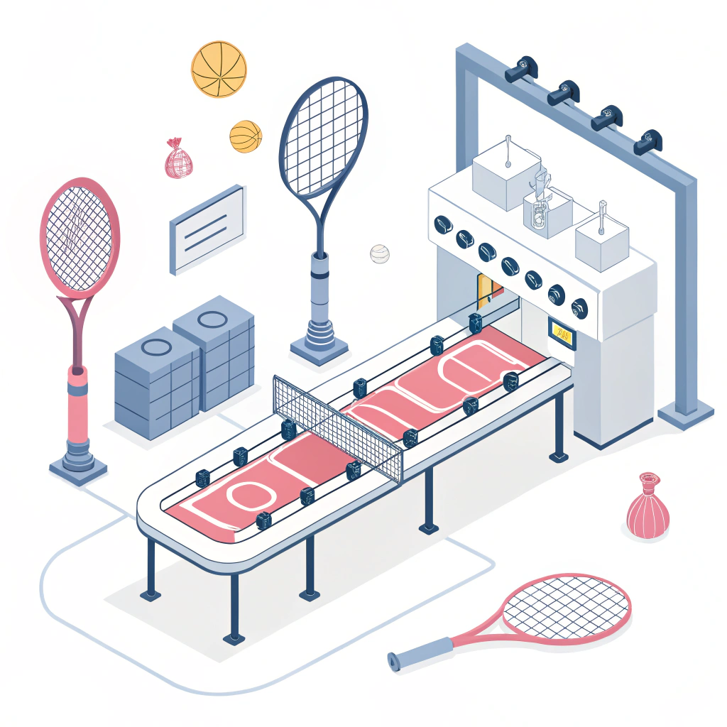 Minimalist illustration of advanced pickleball manufacturing with thermoforming elements