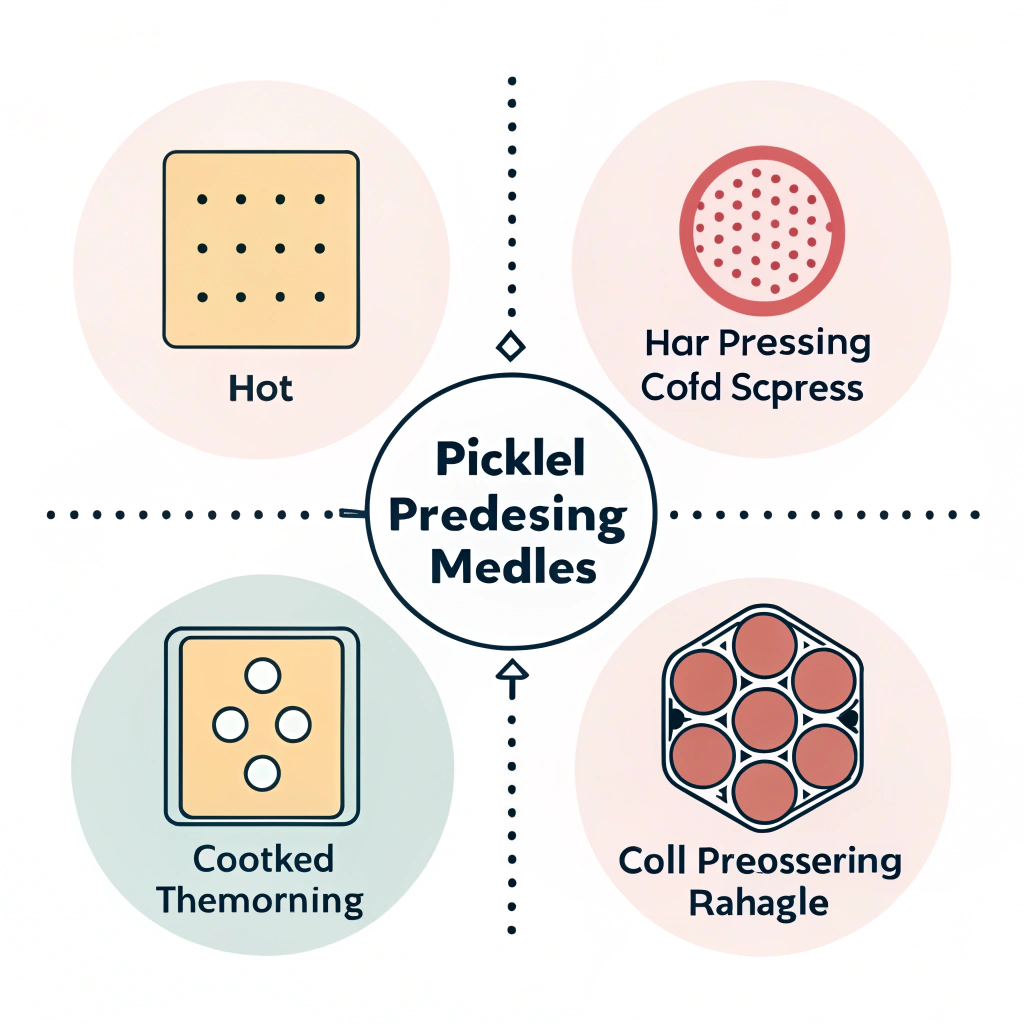 Minimalist depiction of hot pressing, cold pressing, and thermoforming processes for pickleball paddles.