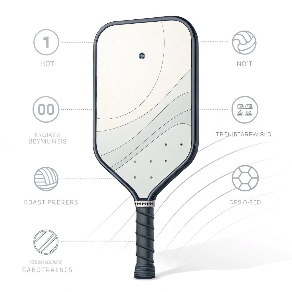 Minimalist 2D illustration of a high-tech pickleball paddle with refined textures.