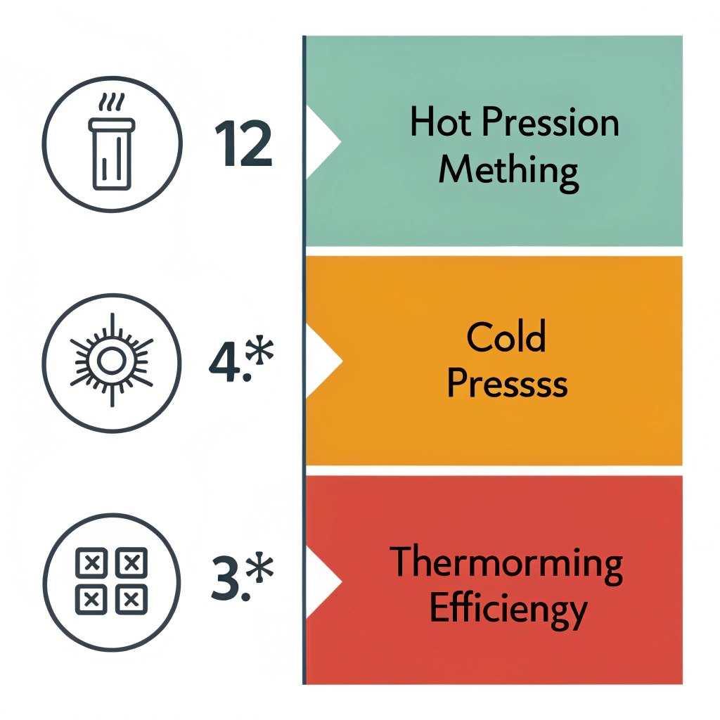 Flat design illustration comparing three eco-friendly production methods in abstract form.