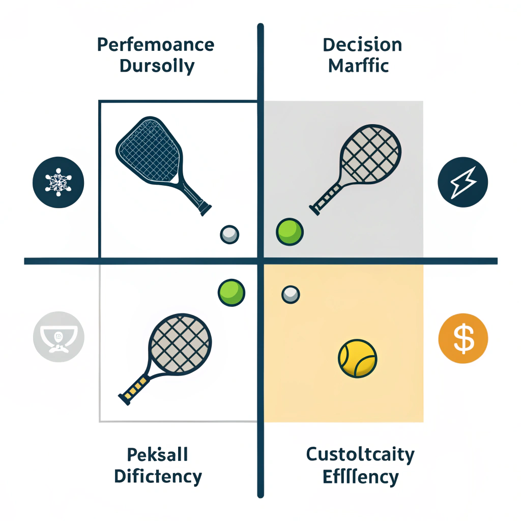 Minimal flat design grid comparing paddle features through icons and shapes