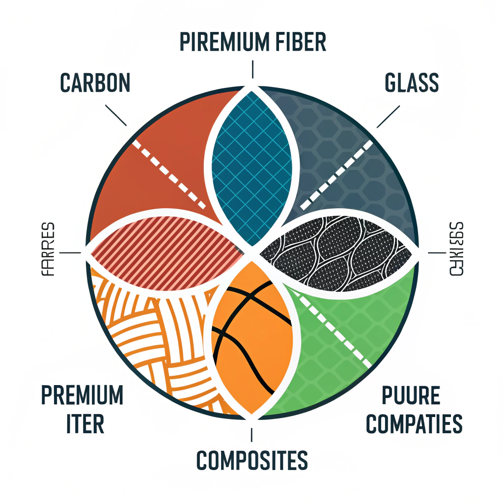 "Clean 2D illustration representing various advanced materials in a harmonious flat design"
