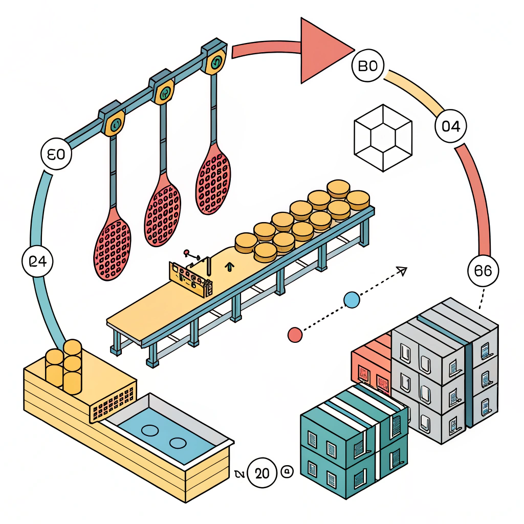 Minimalist 2D illustration of an improved sports paddle manufacturing process