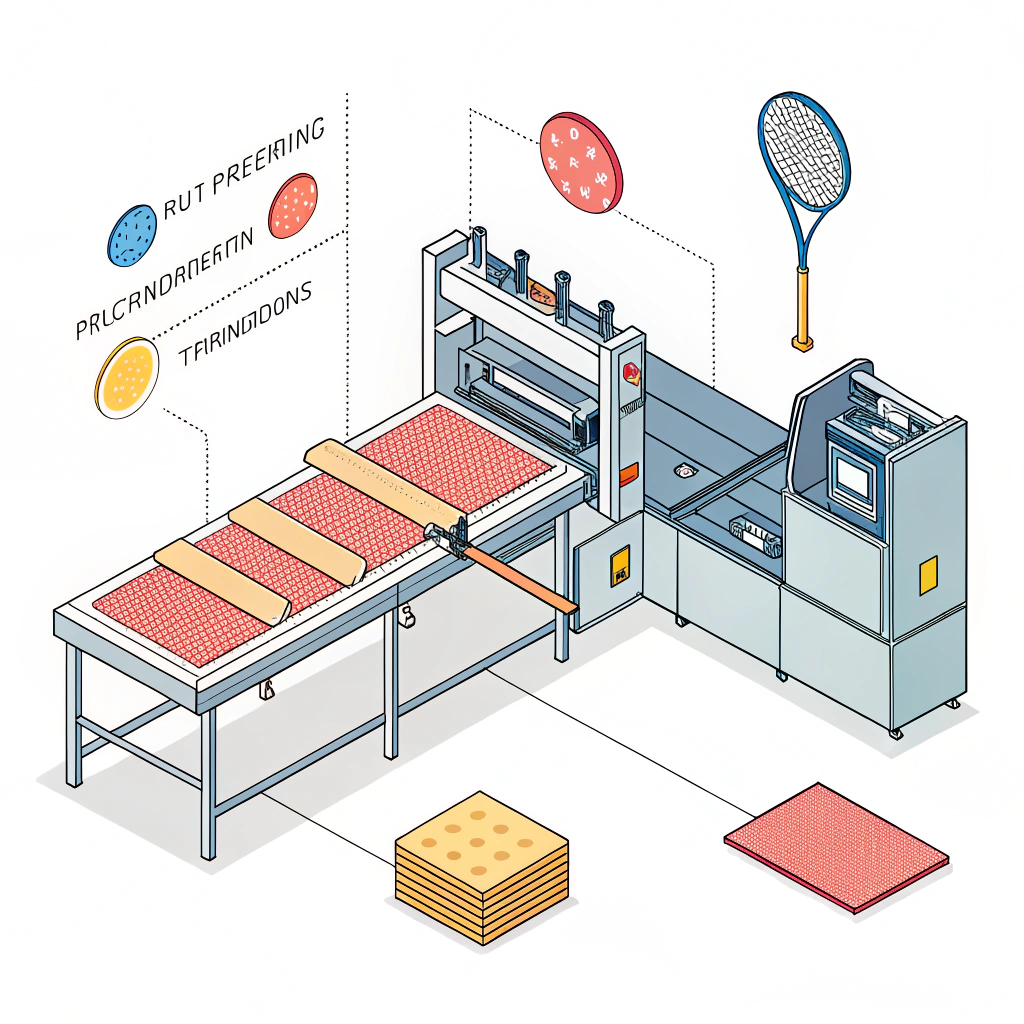 Simplified 2D illustration of an advanced pickleball paddle production process with modern techniques