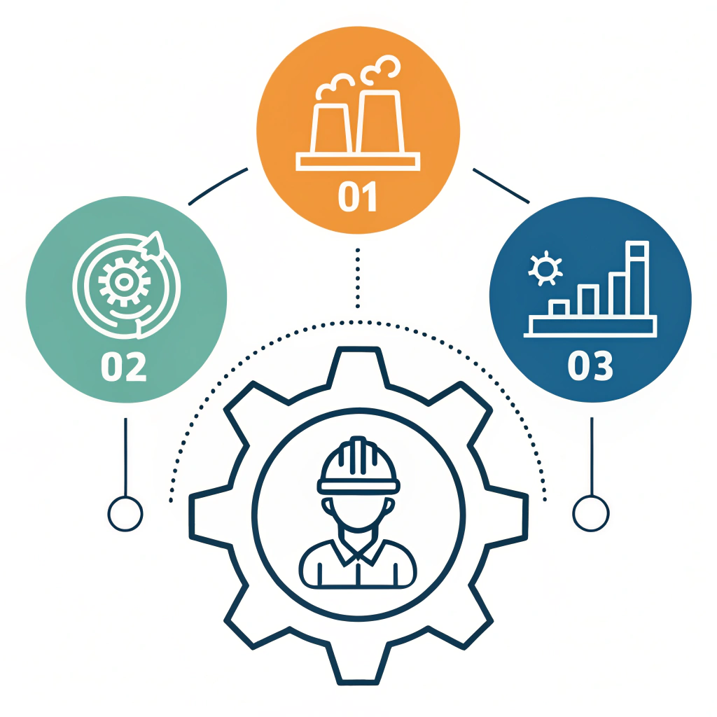 Minimalist icons with a gear symbol representing balanced OEM decision-making.