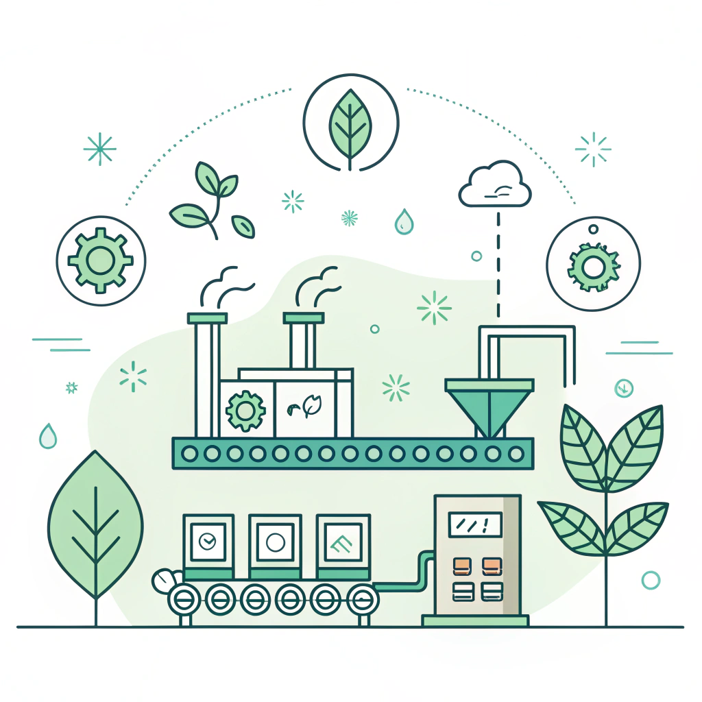 Flat design illustration depicting eco-friendly production methods for sports gear.