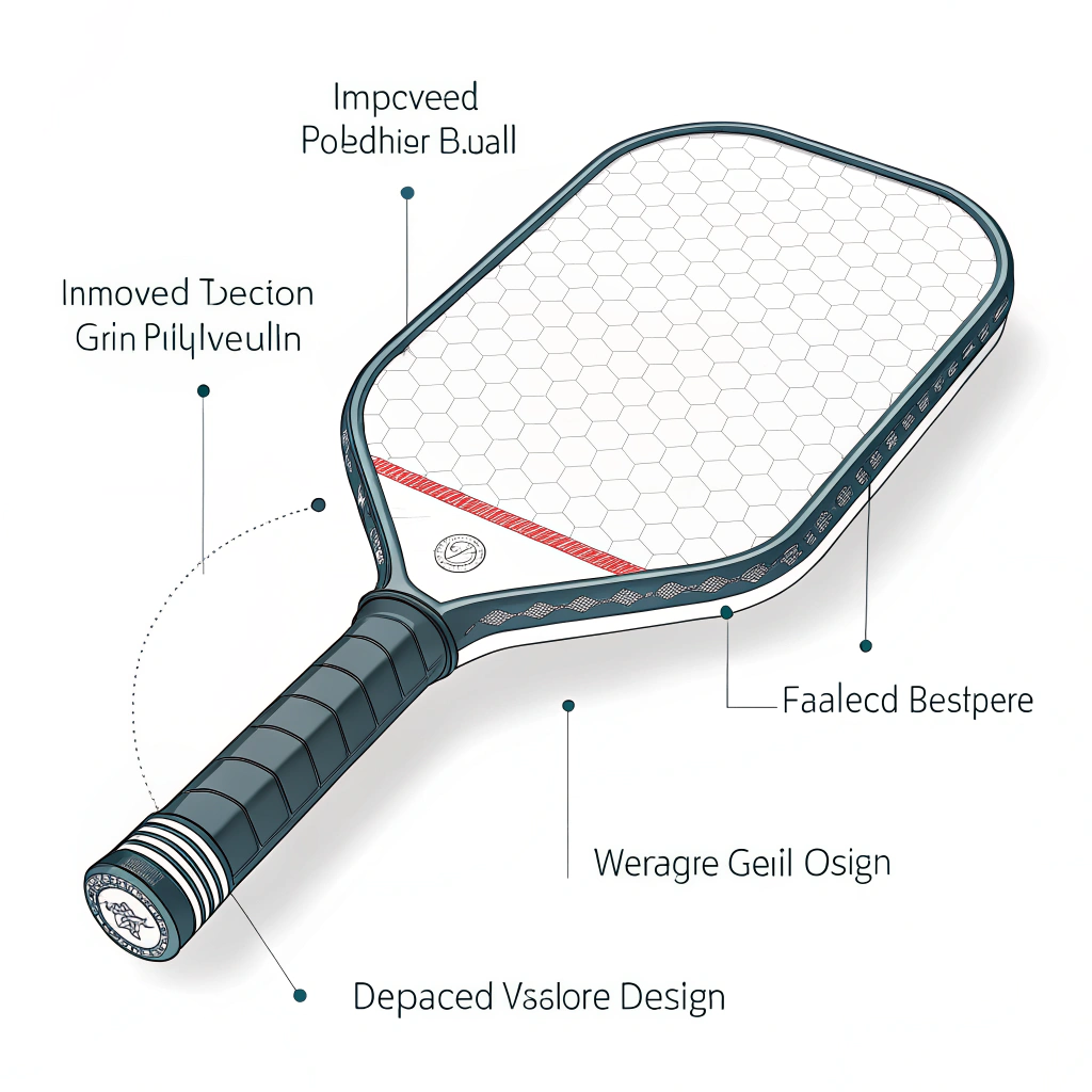 2D minimalist illustration of a pickleball paddle with detailed polyurethane grip