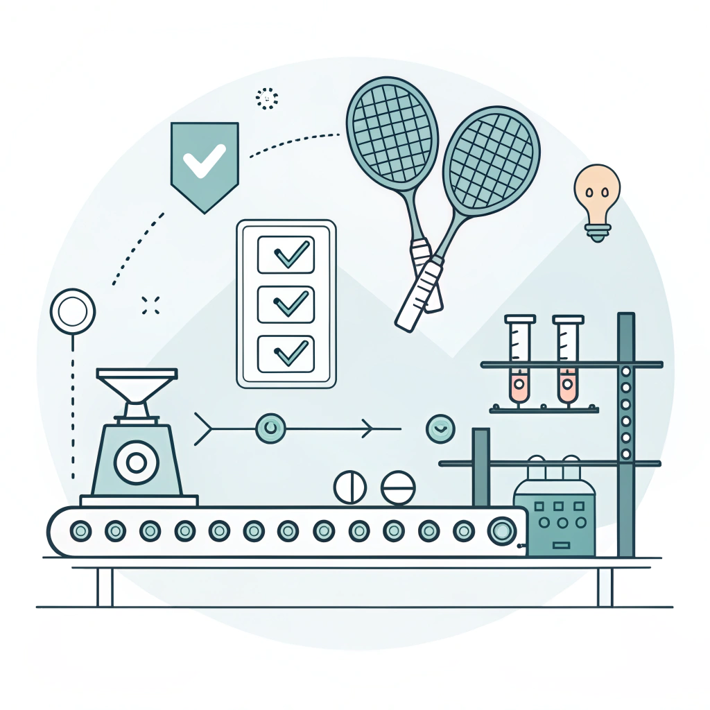 Minimal 2D design representing rigorous quality control in pickleball paddle production