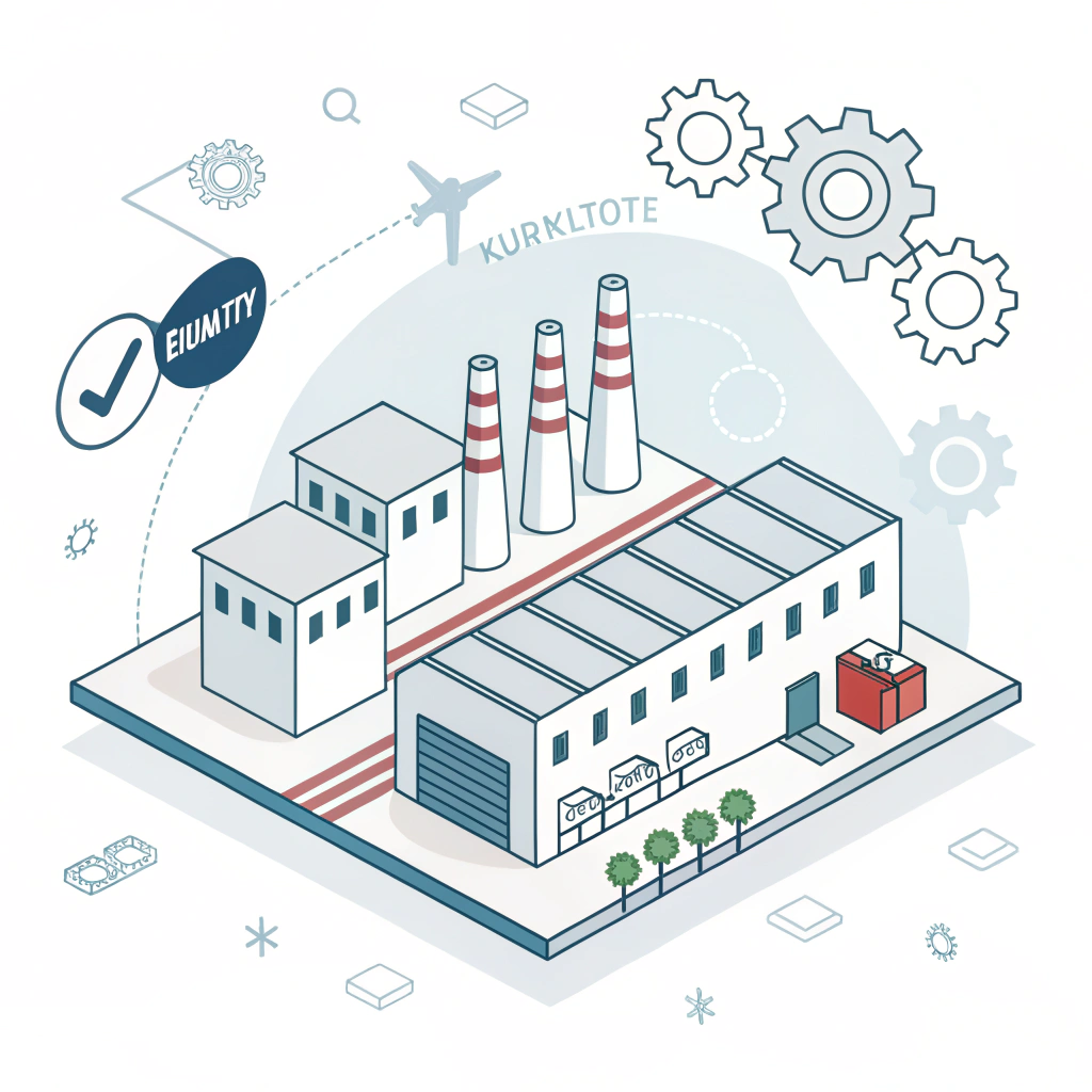 Abstract minimal factory illustration representing advanced production and quality control.