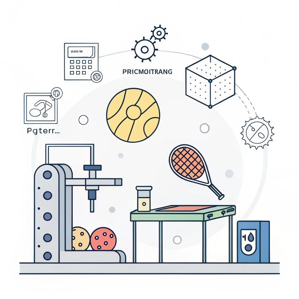 Minimalist illustration of a startup merging pickleball equipment and production techniques.