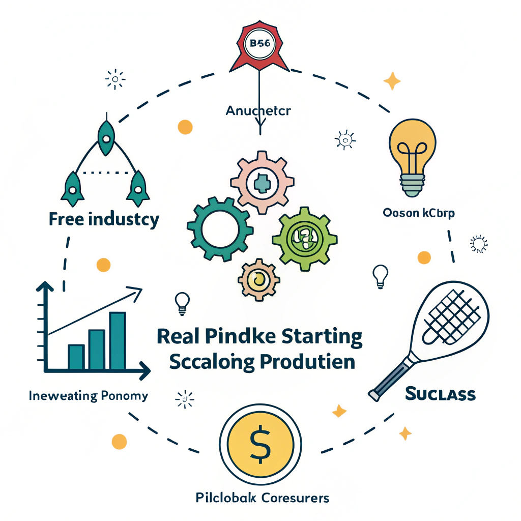 Minimalist illustration representing startup success and innovative pickleball paddle design.