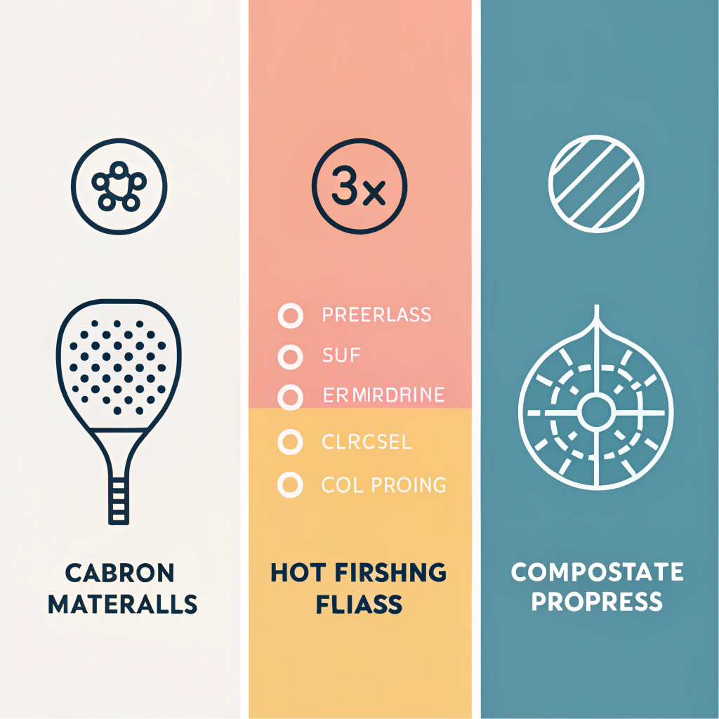 "Minimalist 2D art depicting paddle materials and production processes in three panels."