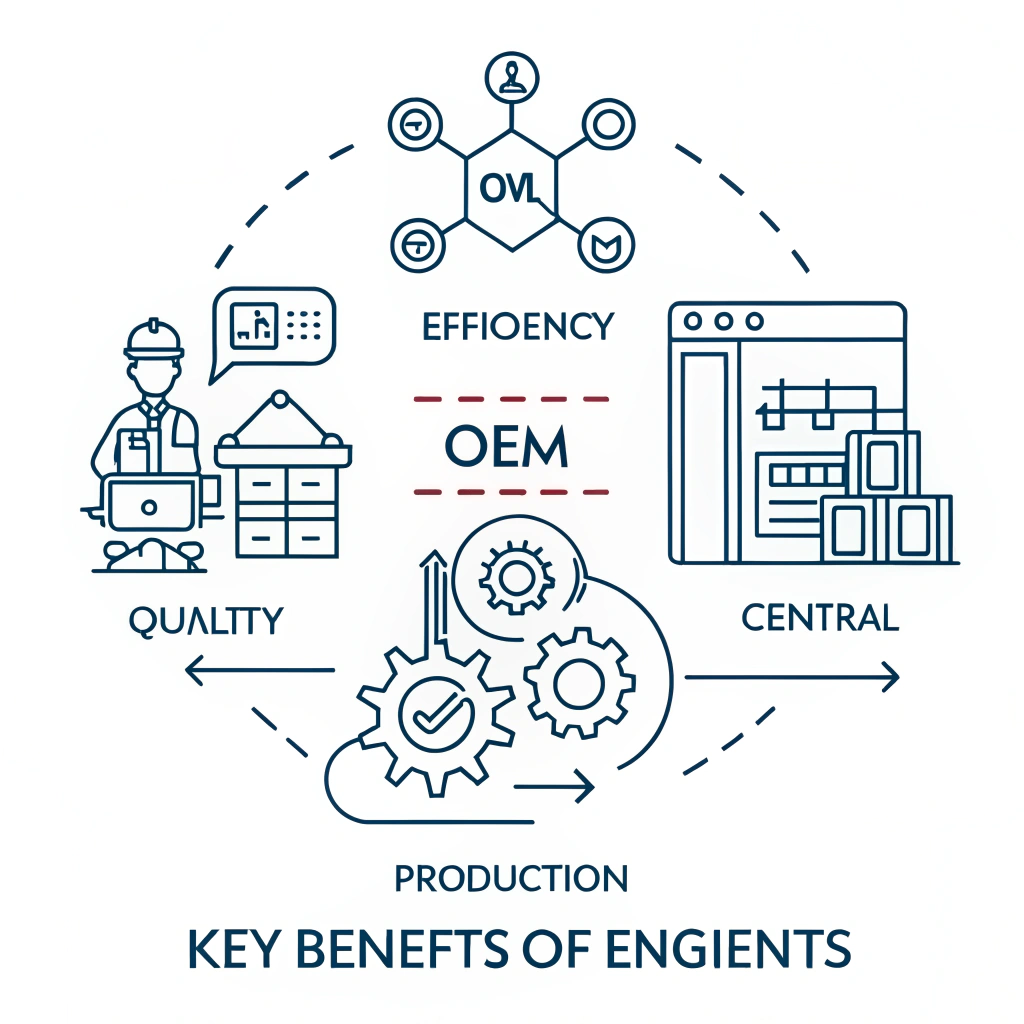 Simplistic visual of key benefits in OEM manufacturing with abstract icons