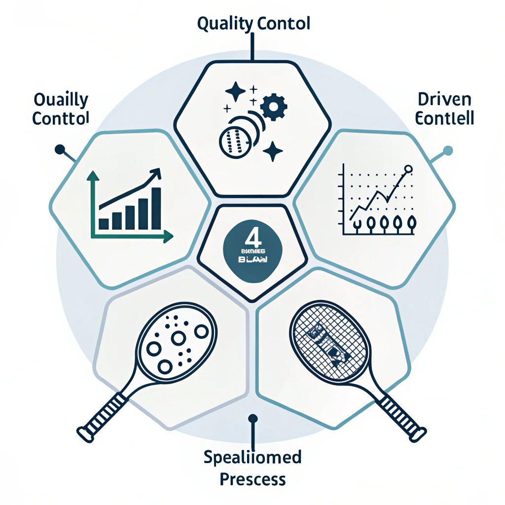 Flat, minimalist icons symbolizing quality control, data insights, and efficient manufacturing.