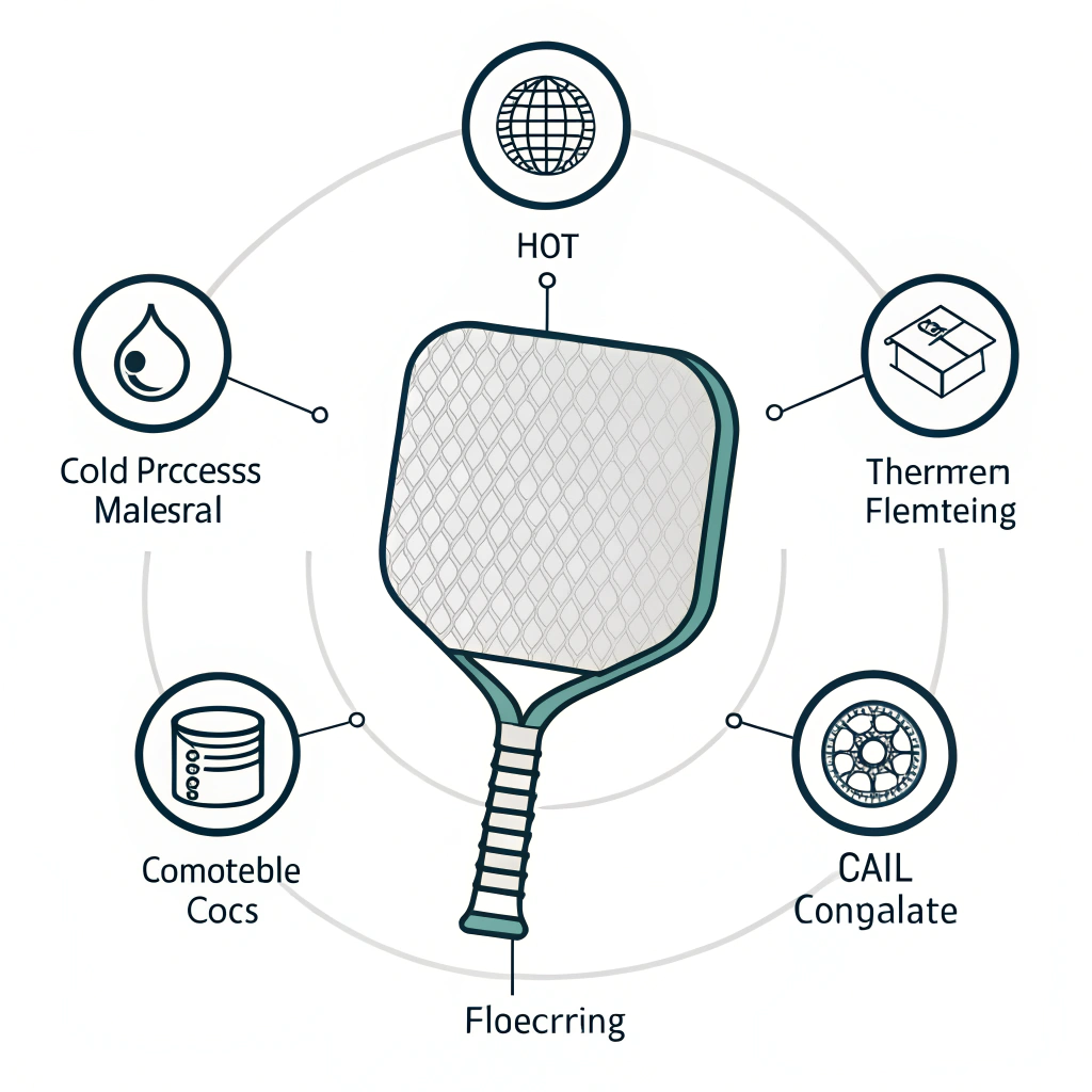 2D flat design illustrating twist weight dynamics and production processes in paddle design.
