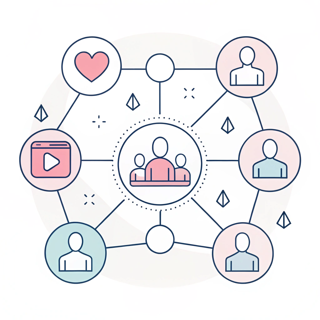 Minimal flat design graphic showcasing digital community and network engagement.