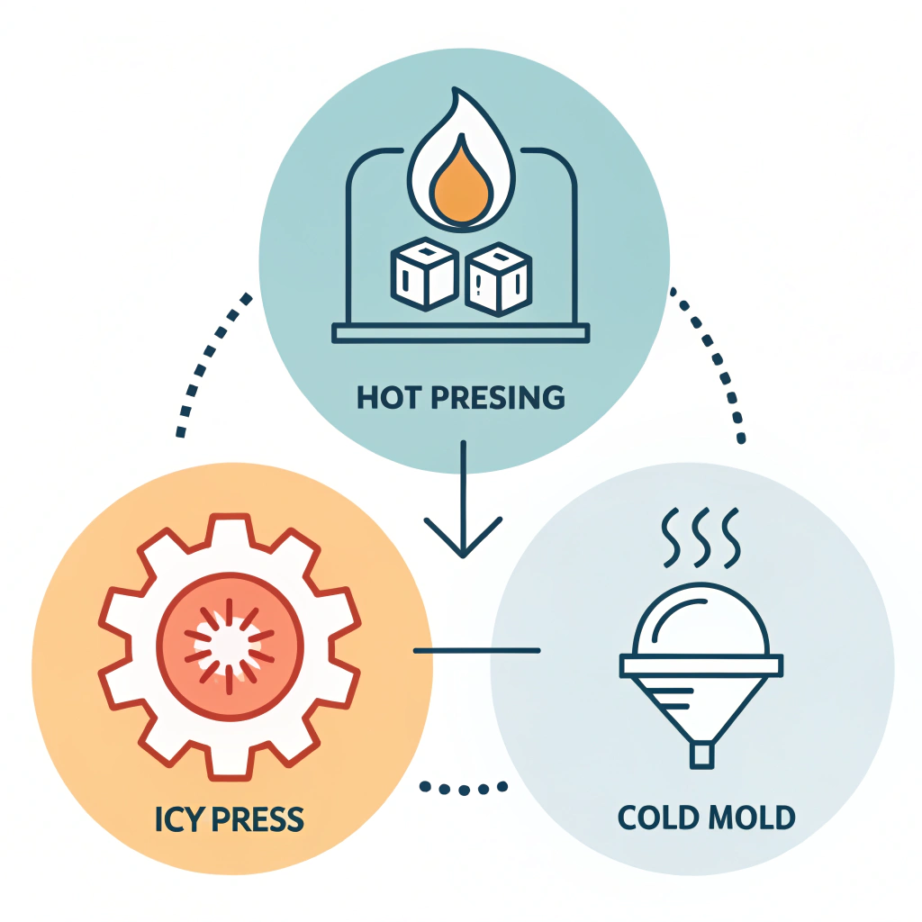 Minimal 2D infographic of three manufacturing techniques for pickleball paddle production.
