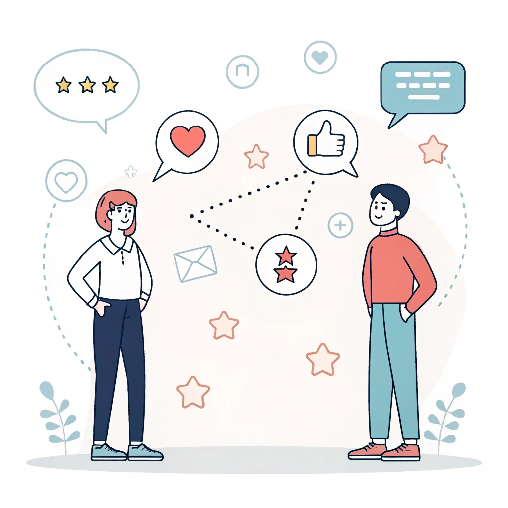 Minimal 2D illustration of abstract figures representing social proof and digital trust.